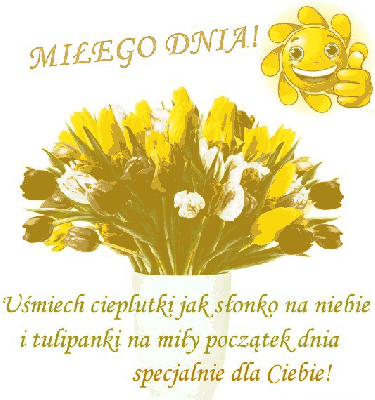 Kolorowe tulipany i słoneczko z życzeniami